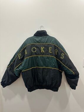 Vintage GREEN BAY PACKERS Full Zip Reversible JACKET W/Hood PRO PLAYER Size LG